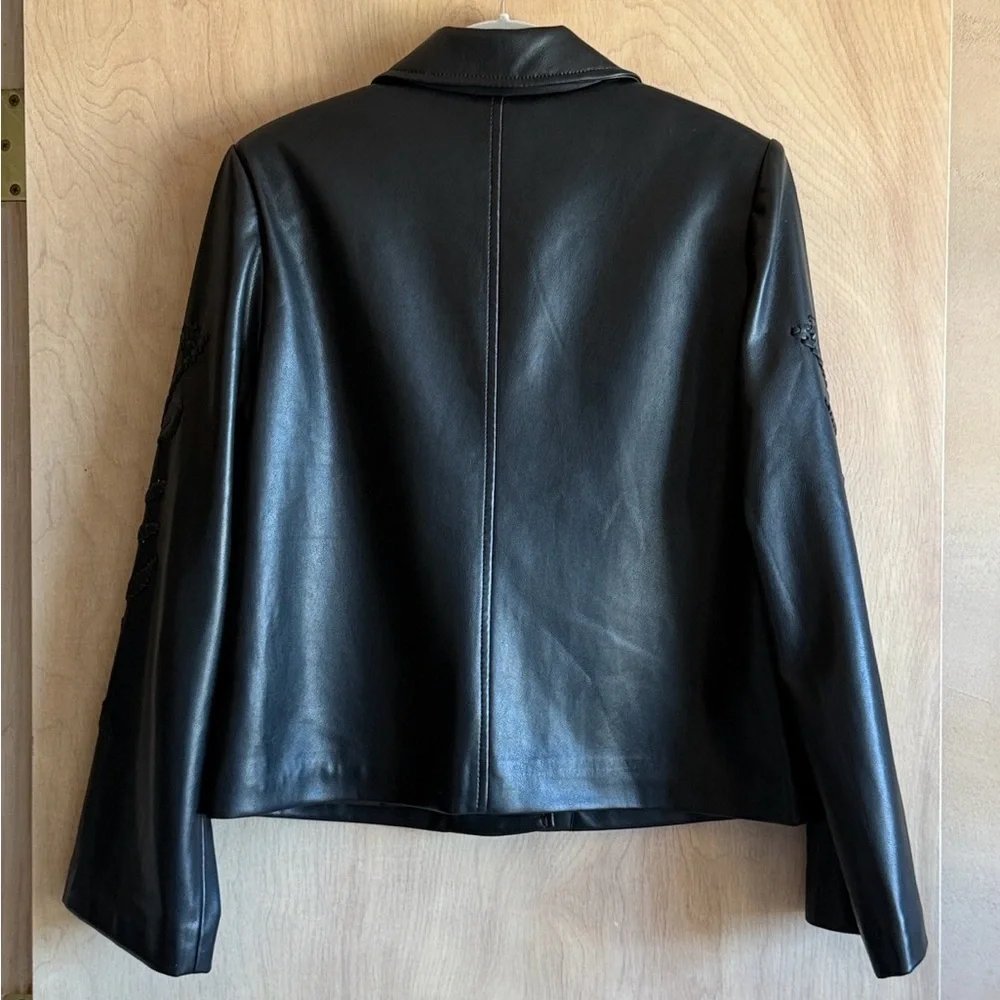 Chico’s Faux Leather Cropped Jacket Black Cutwork Detail Women’s S (US 6)